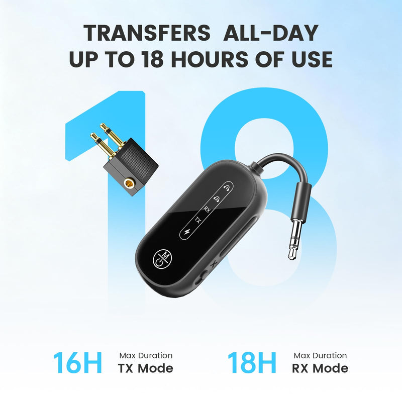 [AUSTRALIA] - Dual Link Bluetooth 5.4 Transmitter for Airplane Travel 2-in-1 Bluetooth Adapter Airplane Travel Essentials Wireless Receiver, 3.5MM AUX Jack Adapter on Flight/TV/Car Stereo/Gym 