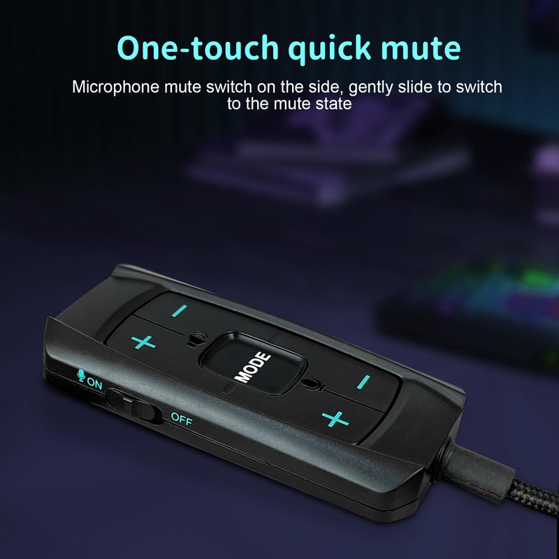 USB Sound Card Virtual 7.1 Surround Sound USB to 3.5mm Jack Audio Adapter Cable External Sound Card for PC/PS4/PS5/Mac/Stereo Headset, 6.5ft, Audio Control Box, Plug and Play