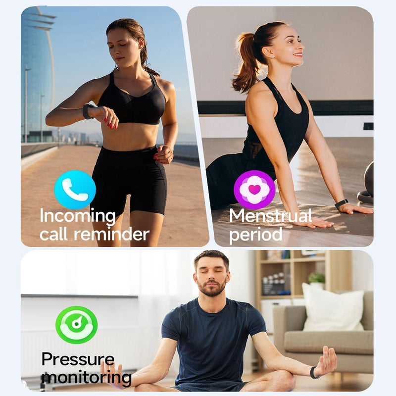 Smart Bracelet Health Wristband Fitness Tracker Heart Rate Monitor Sleep Tracker Step Counter Pedometer Multi Sport Modes Waterproof Wearable Activity Tracker, Free App, Silicone & Nylon Strap Black