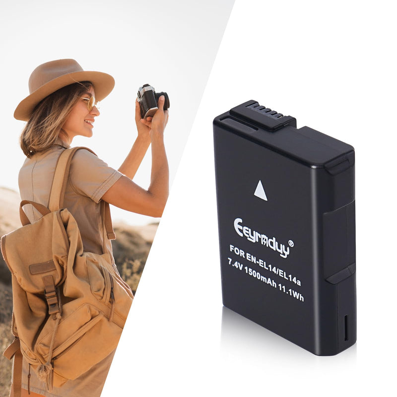 EN-EL14 / EN-EL14a 2-Pack Batteries and Charger for Nikon D5100 D5200 D5300 D5500 D5600 D3100 D3200 D3300 D3400 D3500 DF Coolpix P7000 P7100 P7700 P7800 Cameras 2 batteries and charger