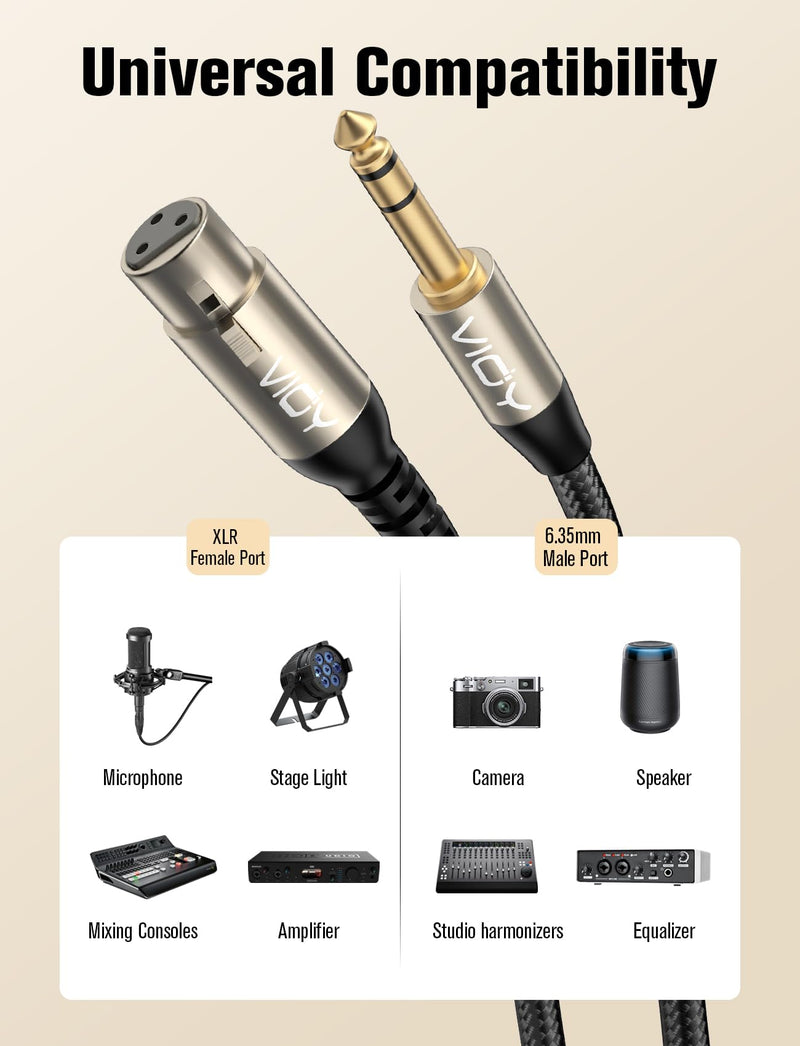 VIOY XLR to 6.35mm Cable 32.8 FT, 1/4 Inch TRS to XLR Female Balanced Microphone Cable for Mixers, Amplifiers, Speakers, Dynamic Microphones, CD Players, Electronic Piano, Karaoke Machines 32.8FT