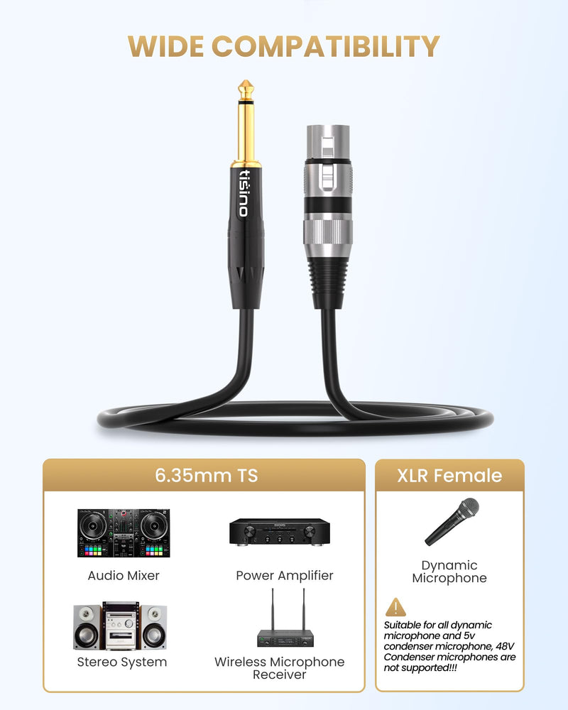 [AUSTRALIA] - Tisino Female XLR to 1/4 (6.35mm) TS Mono Jack Unbalanced Microphone Cable Mic Cord for Dynamic Microphone - 25 FT/8 Meters 25 feet 