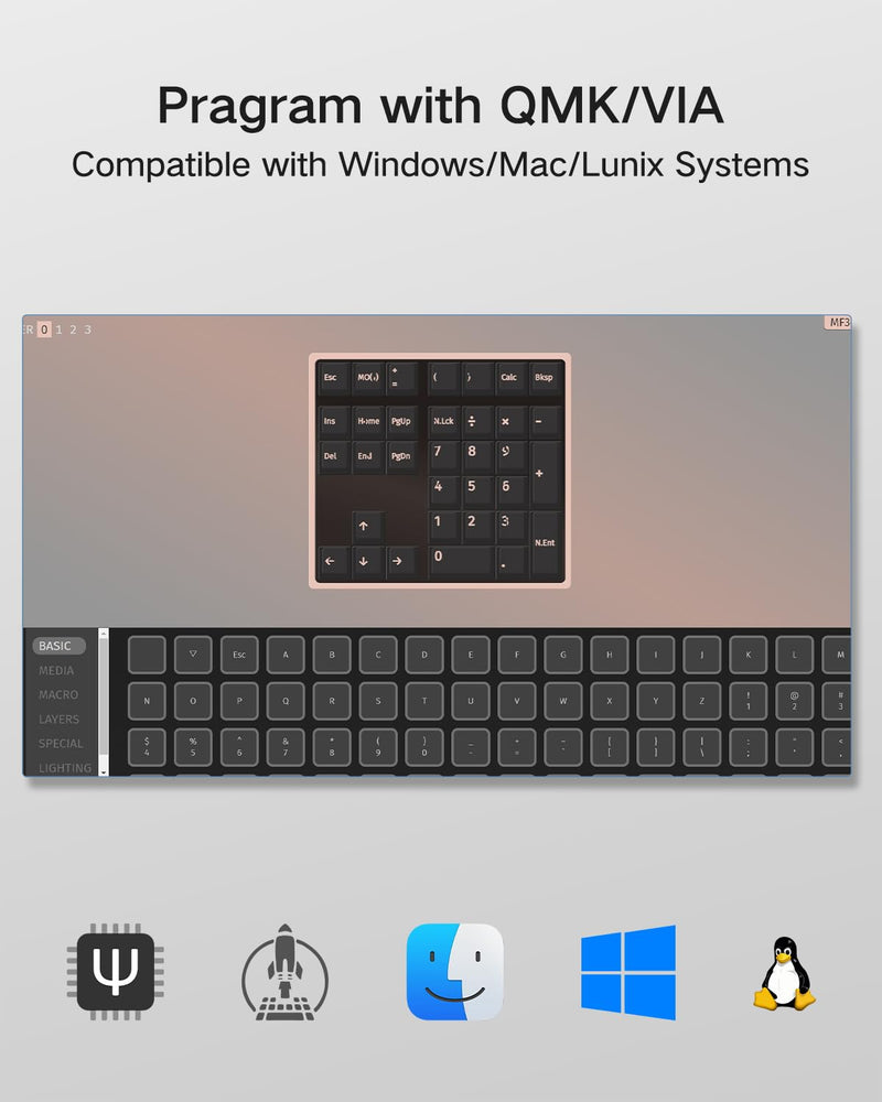 Kisnt MF34 Mechanical Numpad, Full-Function for Heavy Excel Financial | QMK/VIA Programmable, Wired 34 Keys Hot Swappable, Custom RGB with PBT Keycaps for Laptops PC Compact Keyboards