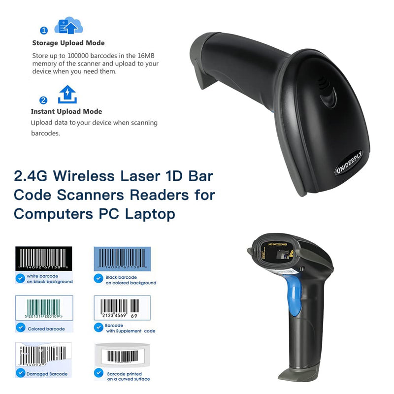 [AUSTRALIA] - Laser 2.4G Wireless 1D Bar Code Scanners Readers for Computers PC Laptop, UNIDEEPLY Barcode Handheld, Hand Scanning Label UPC EAN Reader Gun Cordless Retails, Black 