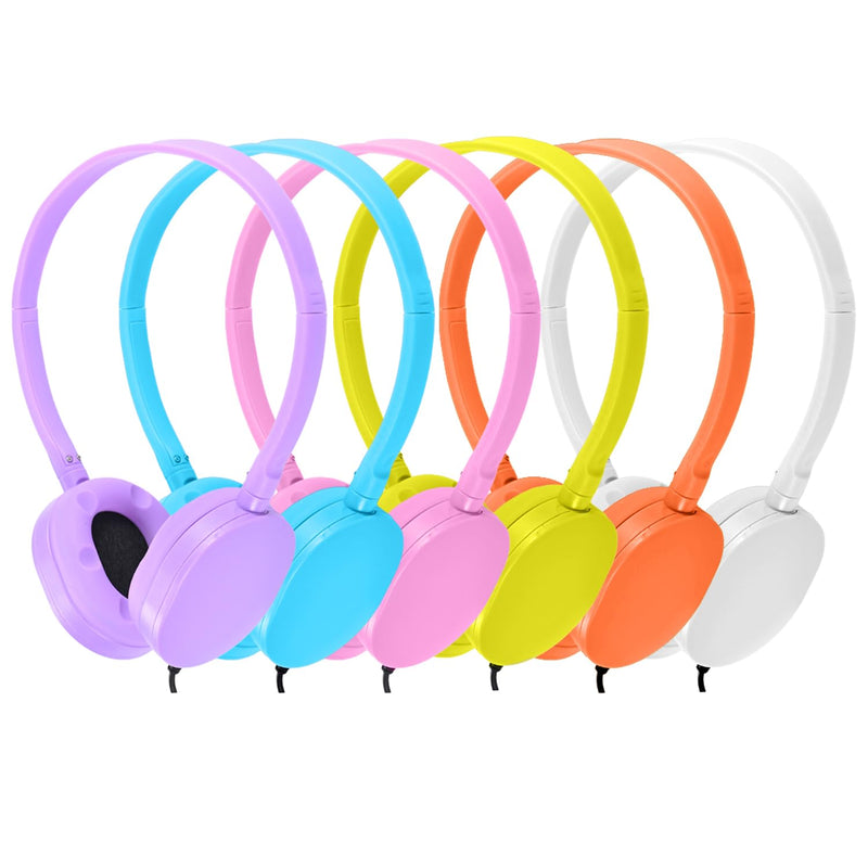 Kids Headphones Bulk 6 Pack for School Classroom Children Toddler Boys Girls Teen and Adult,Durable Wired Adjustable Student Earphones with 3.5mm Plug(FM102 Mixed Colors)