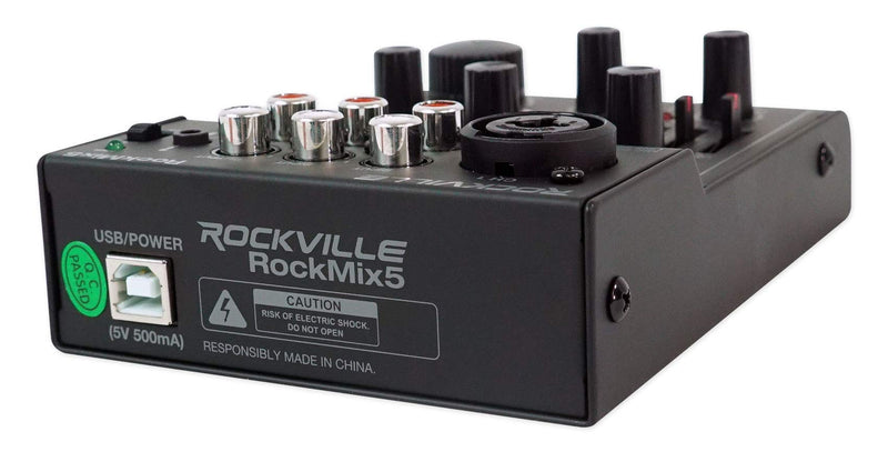 Rockville RockMix 5 Channel Pro Mixer w/USB Interface, Bluetooth, Echo, 2-Band EQ, Compact Design, Portable, for Podcasting and Live Music