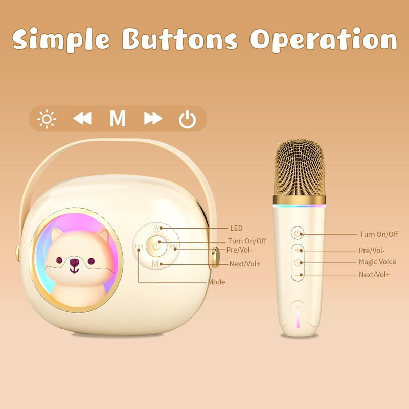 K9 Cute Space Bear Mini Karaoke Machine for Kid, Rechargeable 1800mAh Portable Bluetooth Karaoke Speaker with Wireless Microphone & RGB Light for Girls Boys Family Home Party