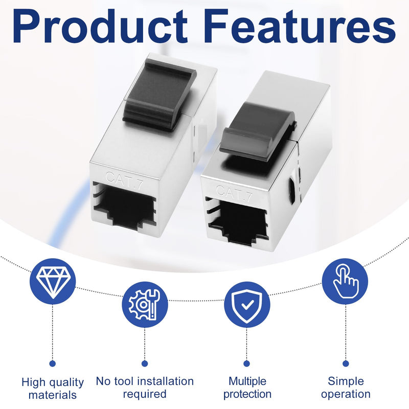 Pack of 5 10Gbps Cat7 Keystone RJ45 Module, 600 MHz Shielded Coupling Ethernet Coupling Connector, Socket Network Tool-free Connection Coupler for Patch Panel Network Socket