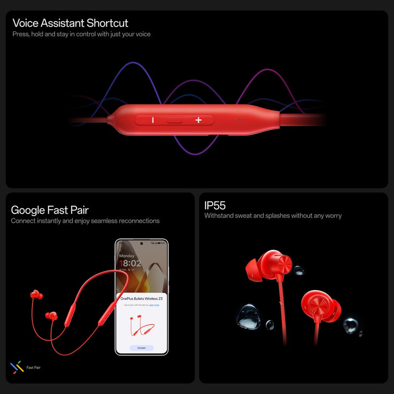 OnePlus Bullets Wireless Z3 Bluetooth 5.0 in Ear Earphones, Spacial Audio – 12.4 mm Drivers, 36 Hrs Battery Life (Mambo Midnight) Mambo Midnight