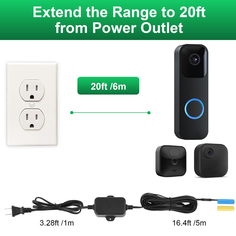 20Ft/6m Charging Cable Power Adapter Designed for Blink Video Doorbell (Replace Battery), Blink Outdoor 4 (4th Gen) & XT3, Doorbell Transformer with IP67 Weatherproof Power Cable Black