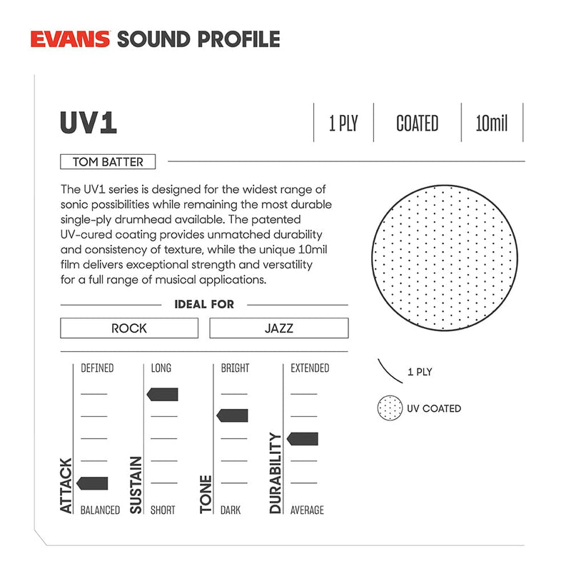 Evans Drum Heads - UV1 Coated Tom Drumhead, 12 Inch 12-Inch