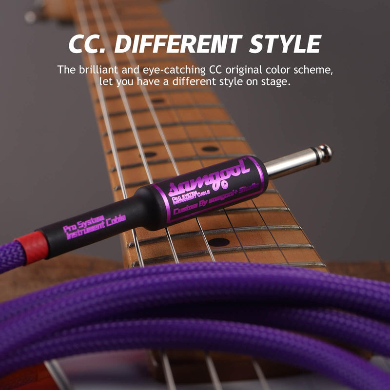 10ft Guitar Cable, 1/4 Inch Straight/Angle Instrument Cable, Electric Cord Guitar Amp Cord for Bass Amp and Instruments (CC Purple Braided) 10ft CC Purple-Braided