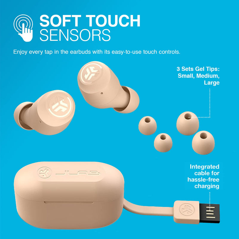 JLab Go Air Tones True Wireless Earbuds Designed with Auto On and Connect, Touch Controls, 32+ Hours Bluetooth Playtime, EQ3 Sound, and Dual Connect, Natural Earthtone Color (474 C)