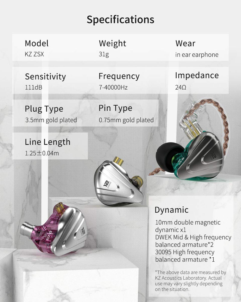 Kinboofi KZ ZSX 6 Drivers Earbuds Headphone,KZ Gaming Wired Headphone, 5BA 1DD HiFi IEM Earphone in Ear Headset with Detachable 2 Pin Cable for Audiophile (Gyan with Microphone)