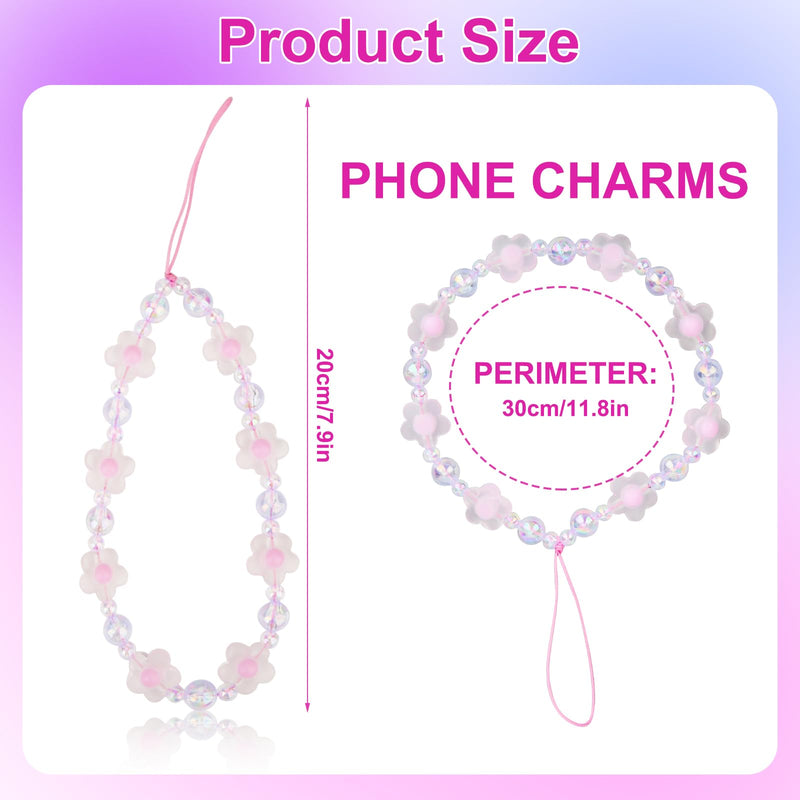 2pcs Beaded Phone Bracelet Strap, Crystal Butterfly Flower Pearl Phone Beaded Wrist Strap Phone Bracelet Lanyard for Women Phone Keychain Charm (White, Purple)