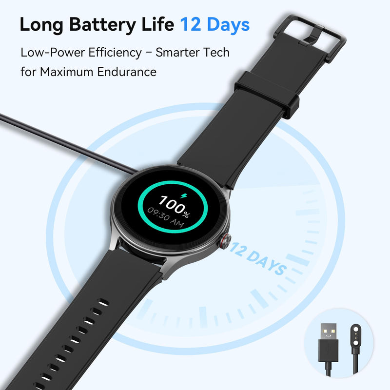 Smart Watches for Men/Women (2 Bands), 1.27“ Round Smartwatch Fitness Tracker with Bluetooth Calls (Make/Answer), Heart Rate/SpO2/Sleep Monitor, 12 Days Battery, IP68 Waterproof