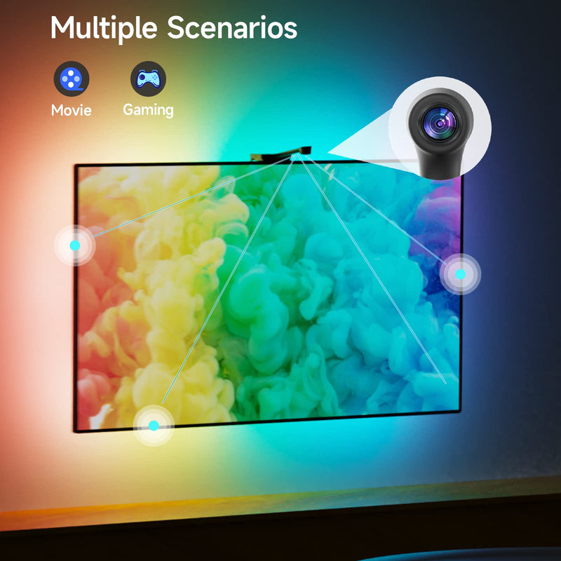 Smart LED Backlight with Camera for 55-65 inch Screens, 12.5ft LED Strip Lights Sync to Screen & Music, Color Changing Lights Work with Alexa & Google Assistant, App Control for 55-65 inch TVs