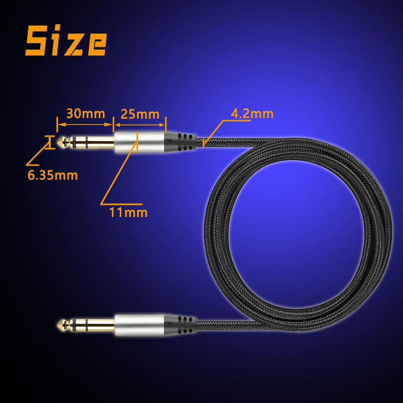 Pack of 2 TRS Instrument Cable 1/4 Inch Straight 6.35mm Male Jack Nylon Braided Studio Cord (16 Feet-2 Pack) 16 Feet-2 Pack
