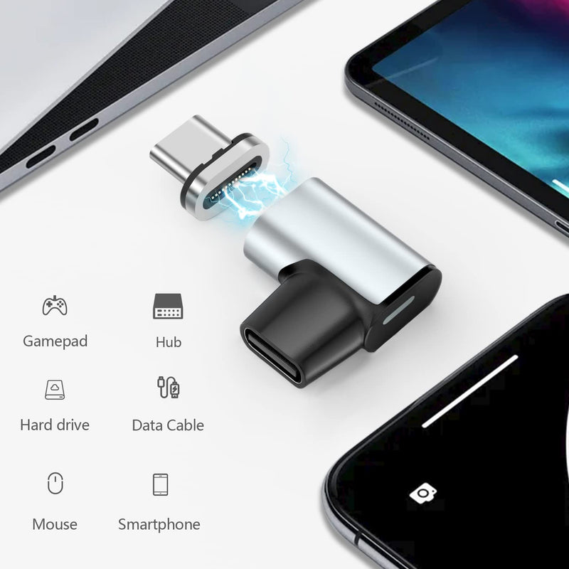 USB C to USB Adapter Magnetic Connector + USB C Magnetic Adapter Right Angle PD 100W Data Transfer Compatible with MacBook Pro/Air/ Type C Devices