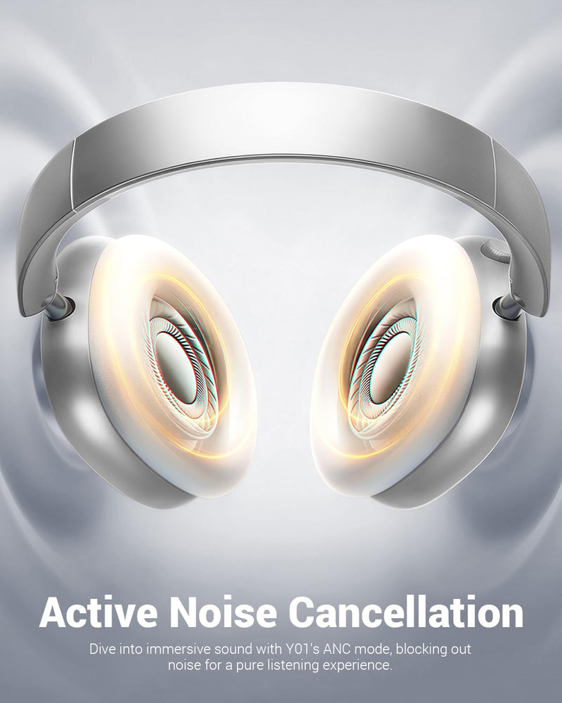 Wentronic Y01 Wireless Noise Canceling Headphones Bluetooth 5.3 Over Ear Headphones with Microphone, Hi-Res Audio, 48H Playtime, Foldable Comfortable Earpads,Compatible with iOS,Android,PC, Silver