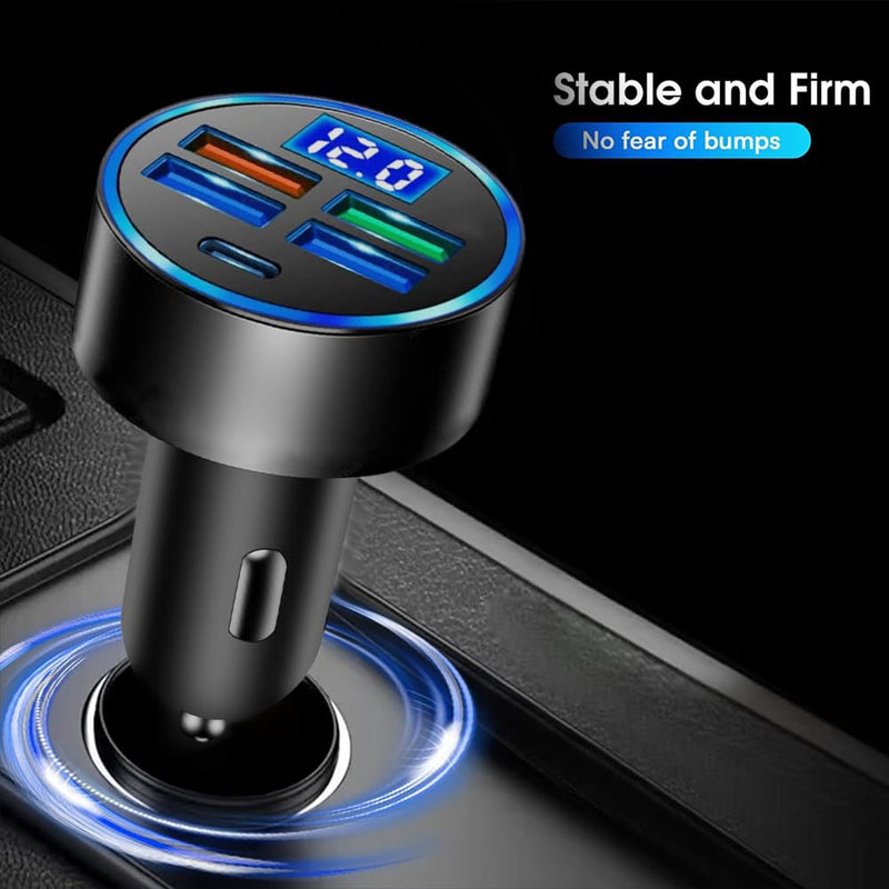 5-in-1 Car Charger, Fast Charging Car Adapter, USB Cigarette Lighter Car Accessory, Car Charger Compatible with Iphone14/14pro/13/12/Ipad/Tablet/Samsung and More. (Black)
