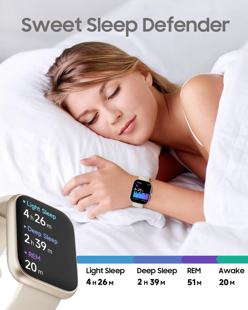 1.91" Smart Watch for Women with ALEXA, Fitness Watch for Android iOS Phone | Call Function, Message Notifications, Pedometer, IP68 Waterproof, Heart Rate, Sleep Monitor, 100 Sport Modes, 100 Watch Faces Beige