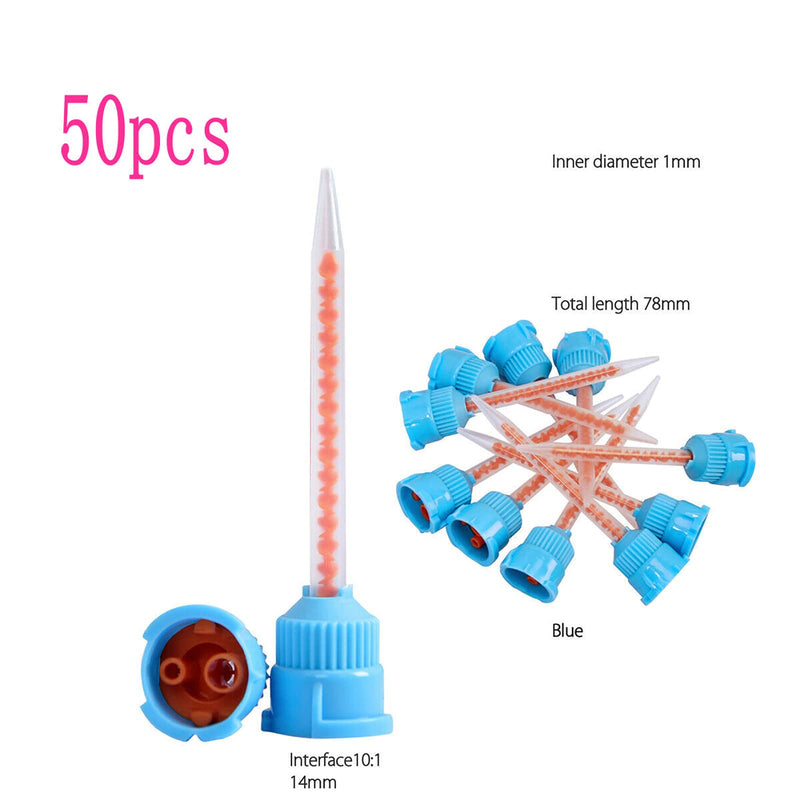 YOUYA DENTAL Dental Impression Mixing Tips, 50 Pieces Dental Intra Oral Tips for Dentistry Materials Mixing Tube Disposable Silicone Rubber Head Lab Products - Red Blue