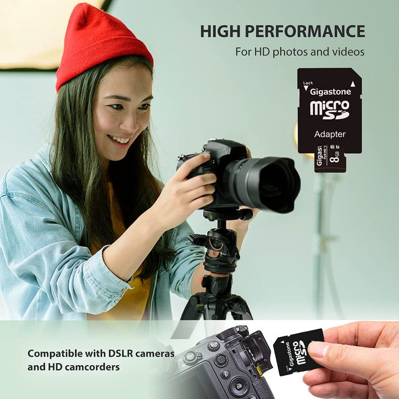 Gigastone 8GB 2-Pack Micro SD Card, Full HD Video, Surveillance Security Cam Action Camera Drone, 80MB/s Micro SDHC Class 10 8GB FHD 2-Pack