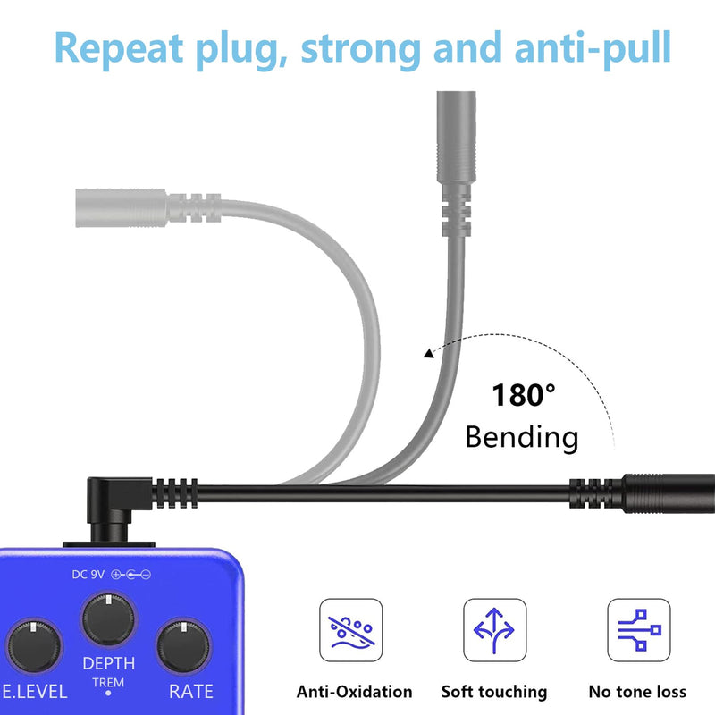Rockhouse 9V DC 1A Guitar Pedal Power Supply Center Negative 9 Volt Adapter Power Cord with 6 Way Daisy Chain Cables for BOSS Guitar Effect Pedals