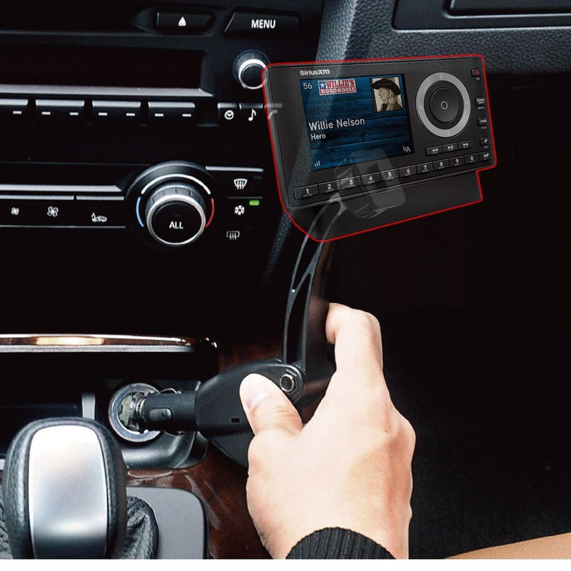ChargerCity Dual USB Sirius XM Satellite Radio Car Truck Lighter Socket Mount w/Tilt Adjust & PowerConnect Cable for Onyx Plus EZR EZ Lynx Roady Starmate Xpress (Vehicle Dock NOT Included)
