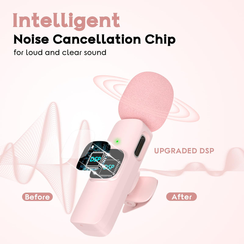 [AUSTRALIA] - USB C Mini Wireless Lavalier Microphone for iPhone 15 16, iOS and Android Devices - Noise Reduction Lapel Mic for Recording, Clip Omni Lav Mic for Video Recording, Tiktok, Youtube, Vlog (Pink) White M2 USB C 