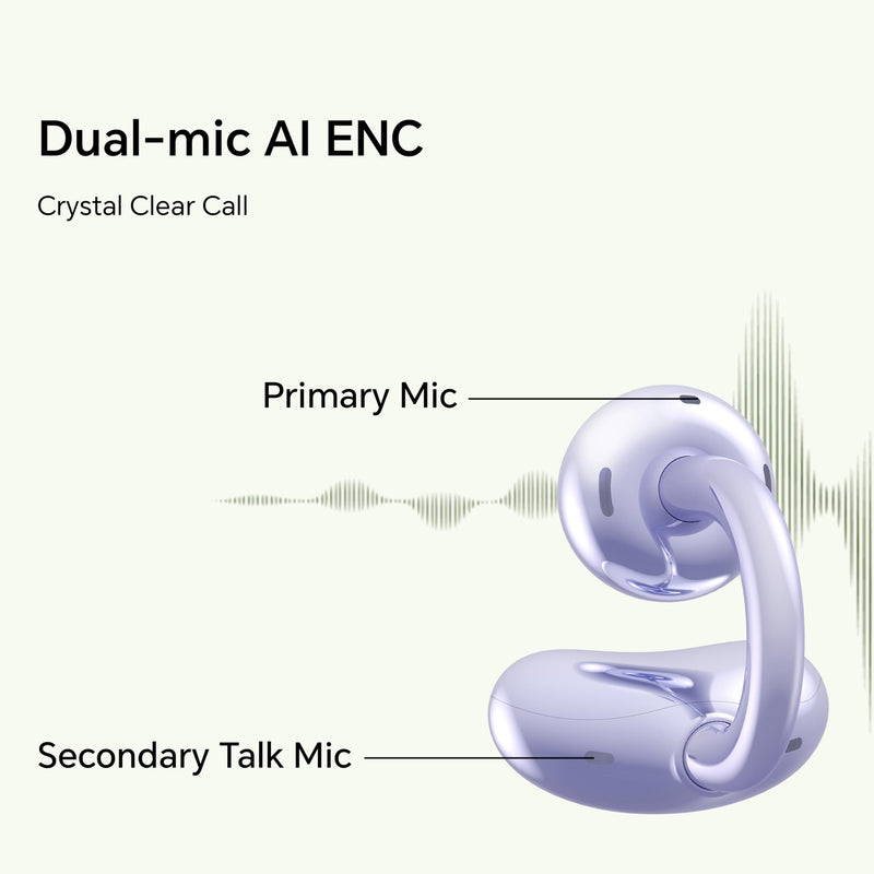 HONOR Choice Earbuds Clip, 36 Hours Bluetooth Headphones, Noise Cancelling Open-Ear Headphones, Bluetooth 5.3 Headset with Microphone, IP54 Wireless Earphones, Purple