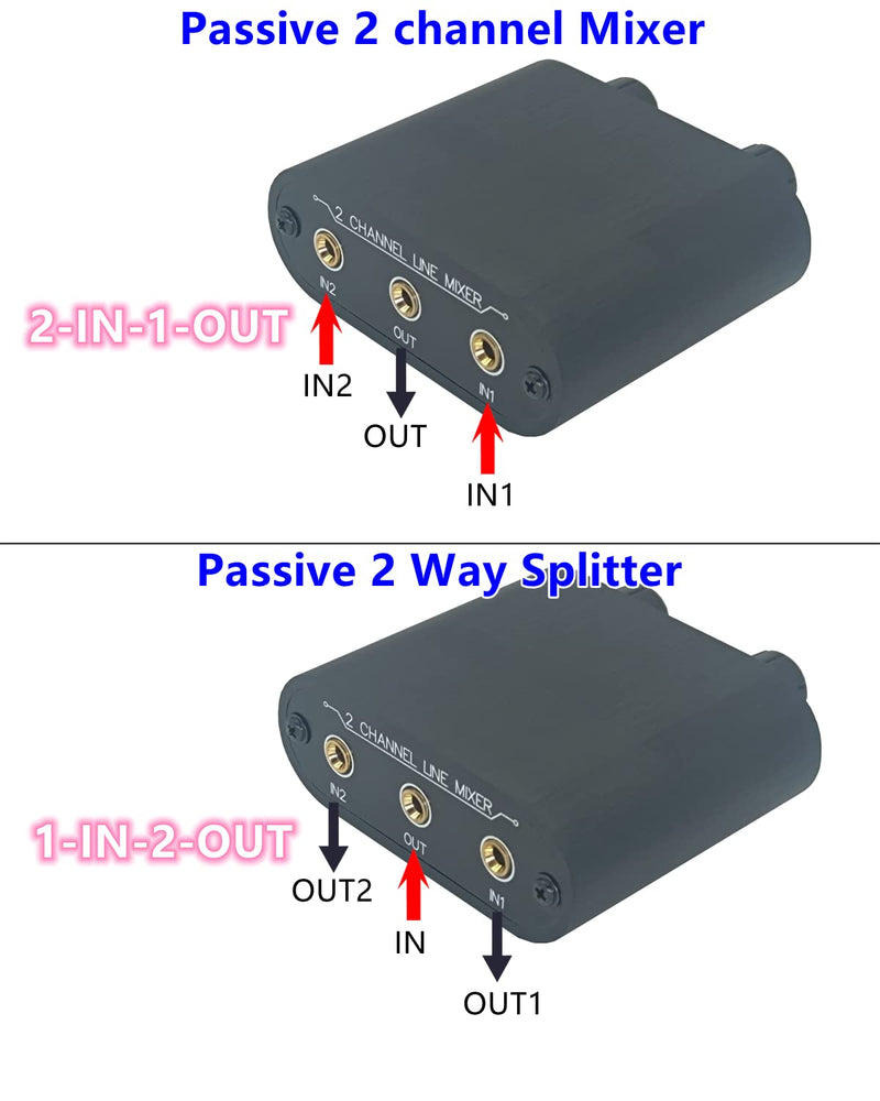 2 Way Audio mixer 3.5mm Un-powered mixer, 2 to 1 Stereo aux 3.5mm line levels control Box mini passive mixer X21