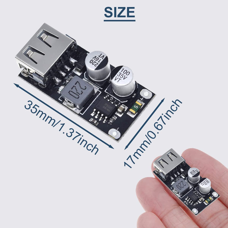 5 Pcs 6-32V 9V 12V 24V to 5V 3A Fast Charging Module USB QC3.0 QC2.0 DC-DC Buck Converter Step-Down Quick Charger Circuit Board with USB Cable, 24AWG Wire 1 Port USB