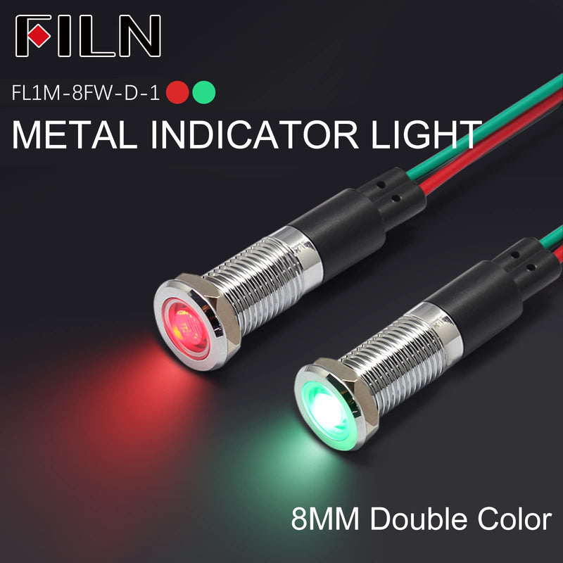 FILN 5 pieces 8 mm (5/16 inch) 12 V LED indicator light, waterproof pilot signal lamp, alarm light, metal panel lights (black, anodised, red5 pieces) red Schwarz eloxiert-12V-5pcs