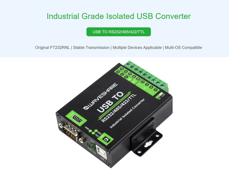 USB to RS232/485/422/TTL Converter Adopt Original FT232RNL Chip, Industrial Isolated USB Converter with Multiple Protection, Support Multi Communication Interface Conversion and Multi System