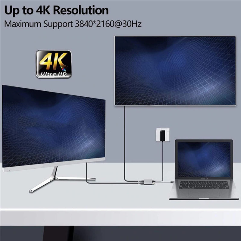 USB C to Dual HDMI Adapter, 4 in 1 USB Type C Hub with 2 HDMI/USB3.0 /PD Charging, Dual Screen Display USB-C Docking Station for Windows, MacOS