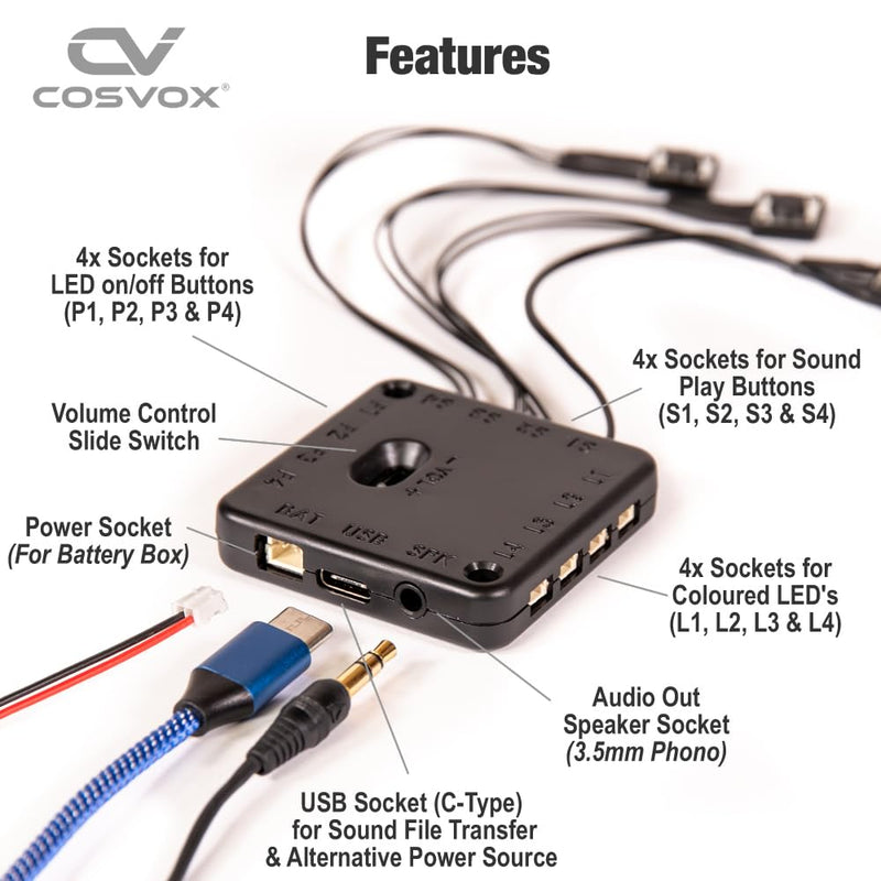 Cosplay Sound Effects Module. DIY Recordable Audio MP3 Sound Chip with 4 Push Buttons, 8MB Memory. Add Sound Effects or Music to Your Cosplay Costume Accessories, Crafts, Props and Replicas.