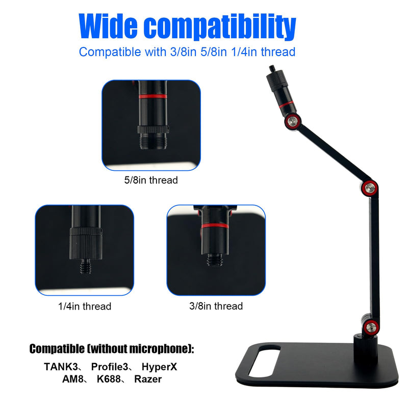 [AUSTRALIA] - Microphone Stand Desk, Max Load 3.3lb Adjustable Desktop Mic Arm Stand with Thread Adapters for Podcast Streaming Gaming Studio Table Mount Accessories 