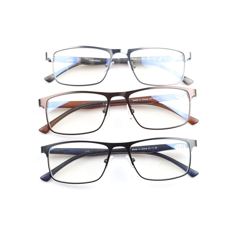 [AUSTRALIA] - 3 Pack Blue light Blocking Reading Glasses for Men, Stylish Metal Frame Readers 3 Pack Mix Color 2.0 x 