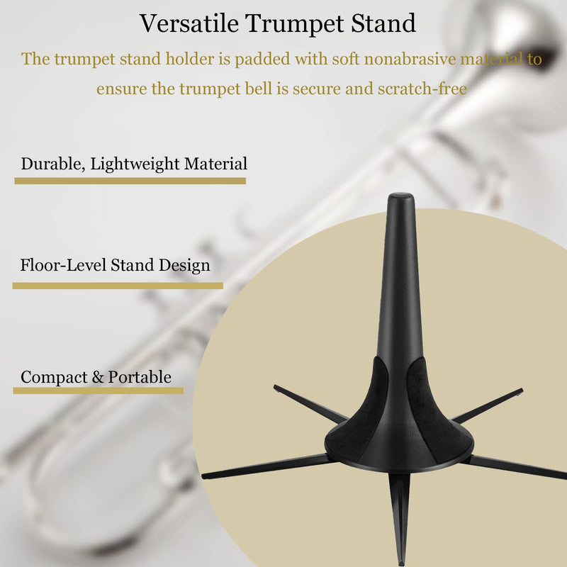 Trumpet Stand and Trumpet Care Kit Mouthpiece, Valve, Snake Brush Kit, Portable Trumpet Stand Holder Foldable Detachable Stable Metal 5 Legs Stand, Valve Brush Flexible Brush