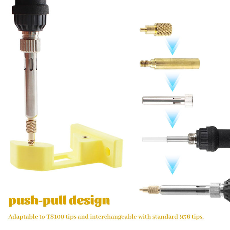 7-Piece Soldering Tips and Melting Thread Set, M2 / M2.5 / M3 / M4 / M5 / M6 / M8, Brass, with Adapter, for TS100/TS101 Soldering Tips, Interchangeable with Standard 936 Universal Tips (Yellow) Yellow