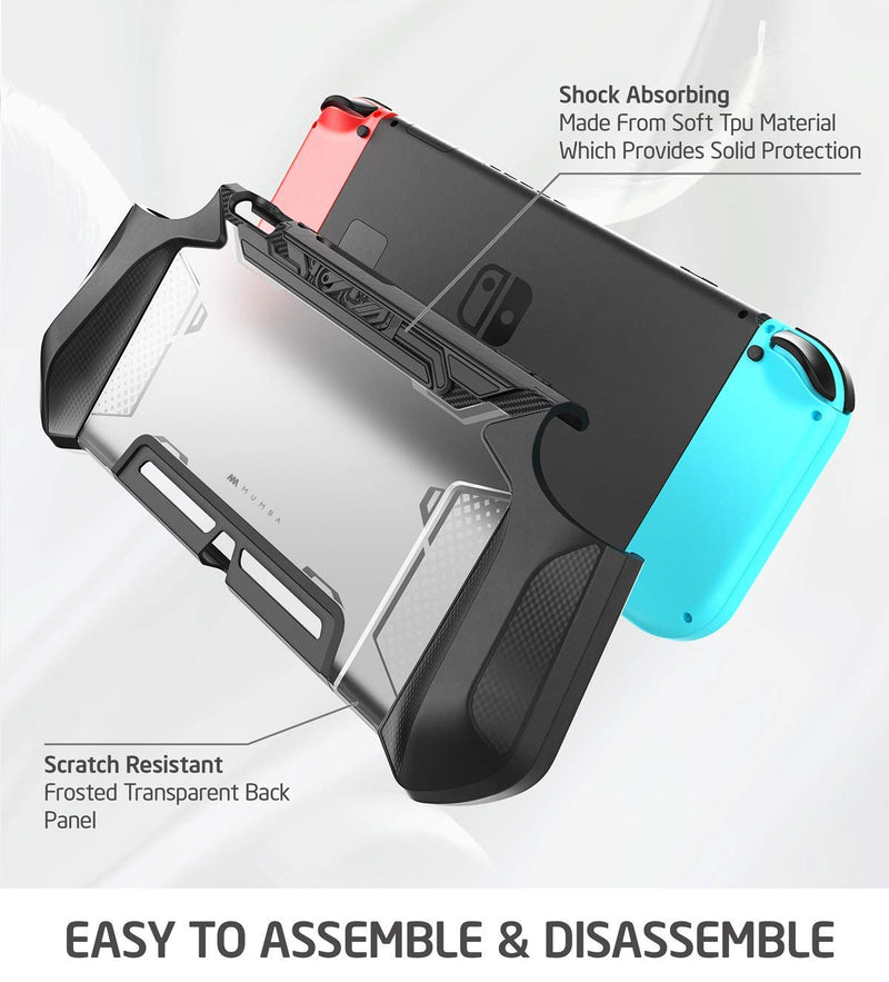Mumba Dockable Case Compatible for Nintendo Switch, [Blade Series] TPU Grip Protective Cover Case with Ergonomic Design and Comfort Grip (Black) Black