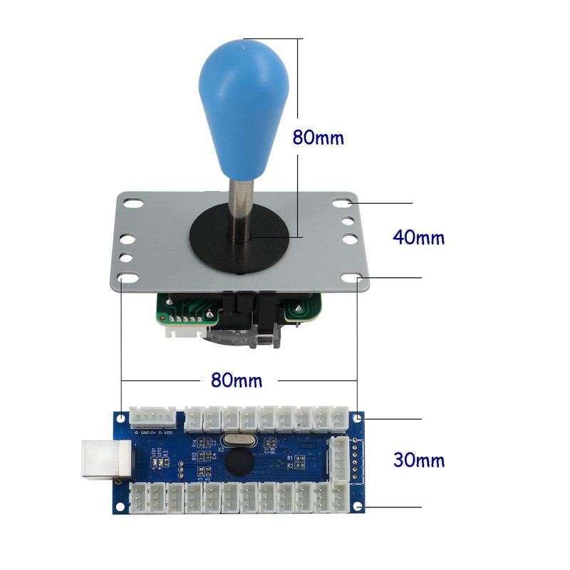 SJ@JX Arcade Game Stick DIY Kit Buttons with Logo LED 8 Way Joystick USB Encoder Cable Controller for PC MAME Raspberry Pi Color Mix