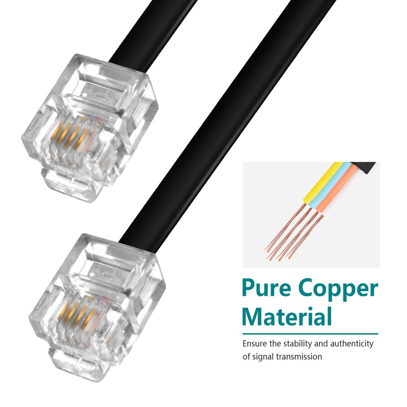 Phone Extension Cord 25 Ft, Telephone Cable with Standard RJ11 Plug and 1 in-Line Couplers and 20 Cable Clip Holders, Black