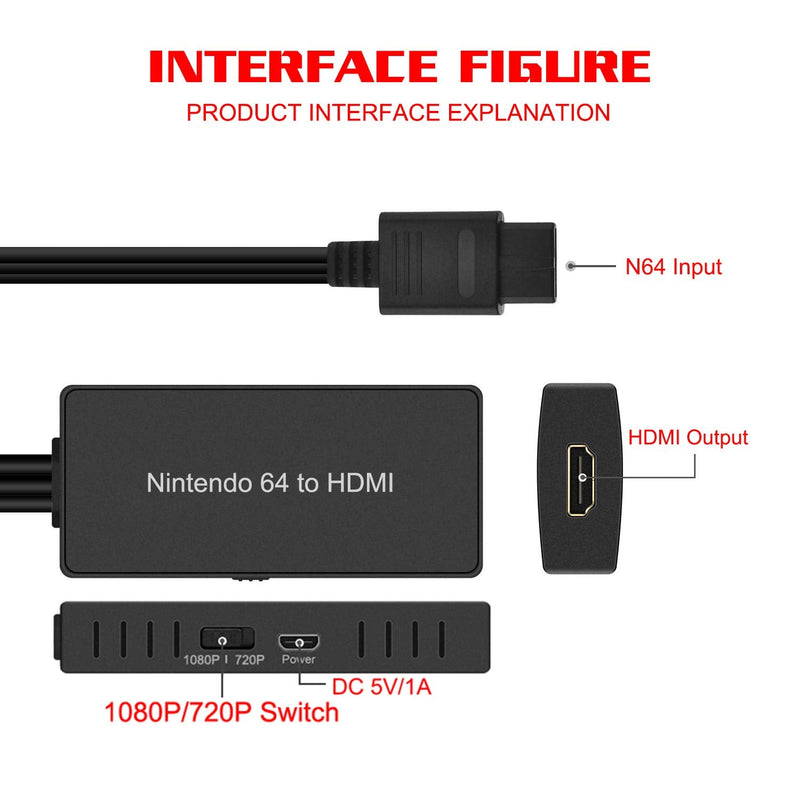 N64 to HDMI Converter Converts N64 Game Console Video Signal to HDMI Signal Easily Connect The Game Console to HDTV Adapter/Converter（Support N64，SNES，SFC，NGC）
