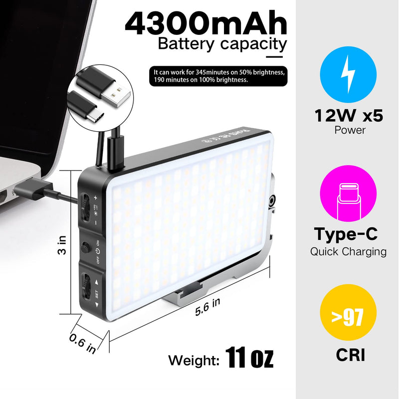 [AUSTRALIA] - G2 Pocket RGB Camera light,32Wh Built-in 4300mAh Rechargeable Battery 360°Full Color Gamut 9 Light Effects,2600-10000K LED Video Light Panel with Aluminum Alloy Body, Adjustable Tripod Stand 