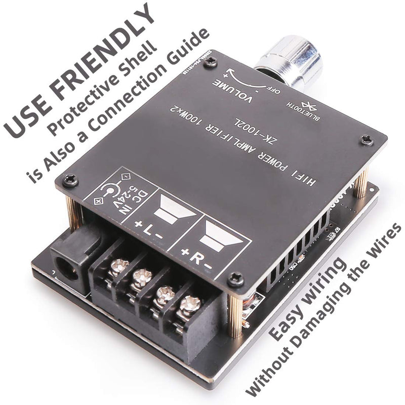 Bluetooth Amplifier Board, 100W+100W Peak Output Power, 2.0 Channel DC:8-24V, Password Free Connect, BT 5.0 AMP Board for DIY Wireless Speakers Board