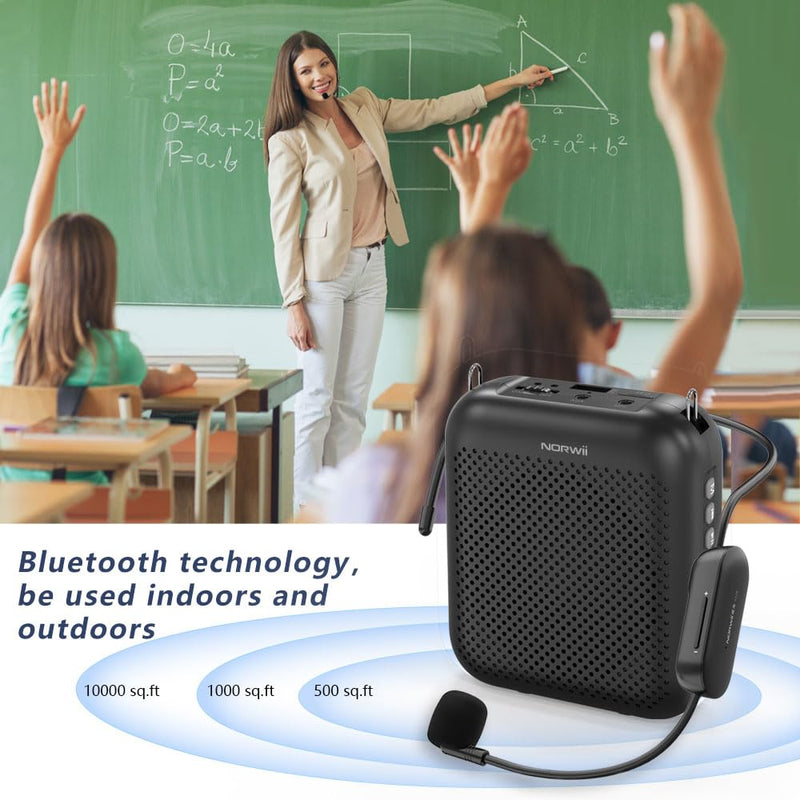Norwii Wireless Voice Amplifier, 10W 4000mAh Portable Bluetooth Rechargeable PA System with 2 Microphones for Teachers, Meetings, Promotions and Outdoors, Black