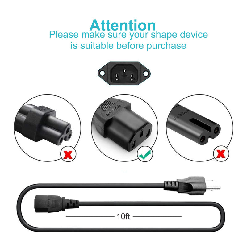 10Ft 3 Prong AC Power Cord TV Universal Treadmills Cable for Computer Monitor, Horizon Fitness Treadmills, Superfit, BowFlex, Sole E35 E55 F63 F80,Goplus 2 in 1 Folding Treadmill Charger Replacement 10FT